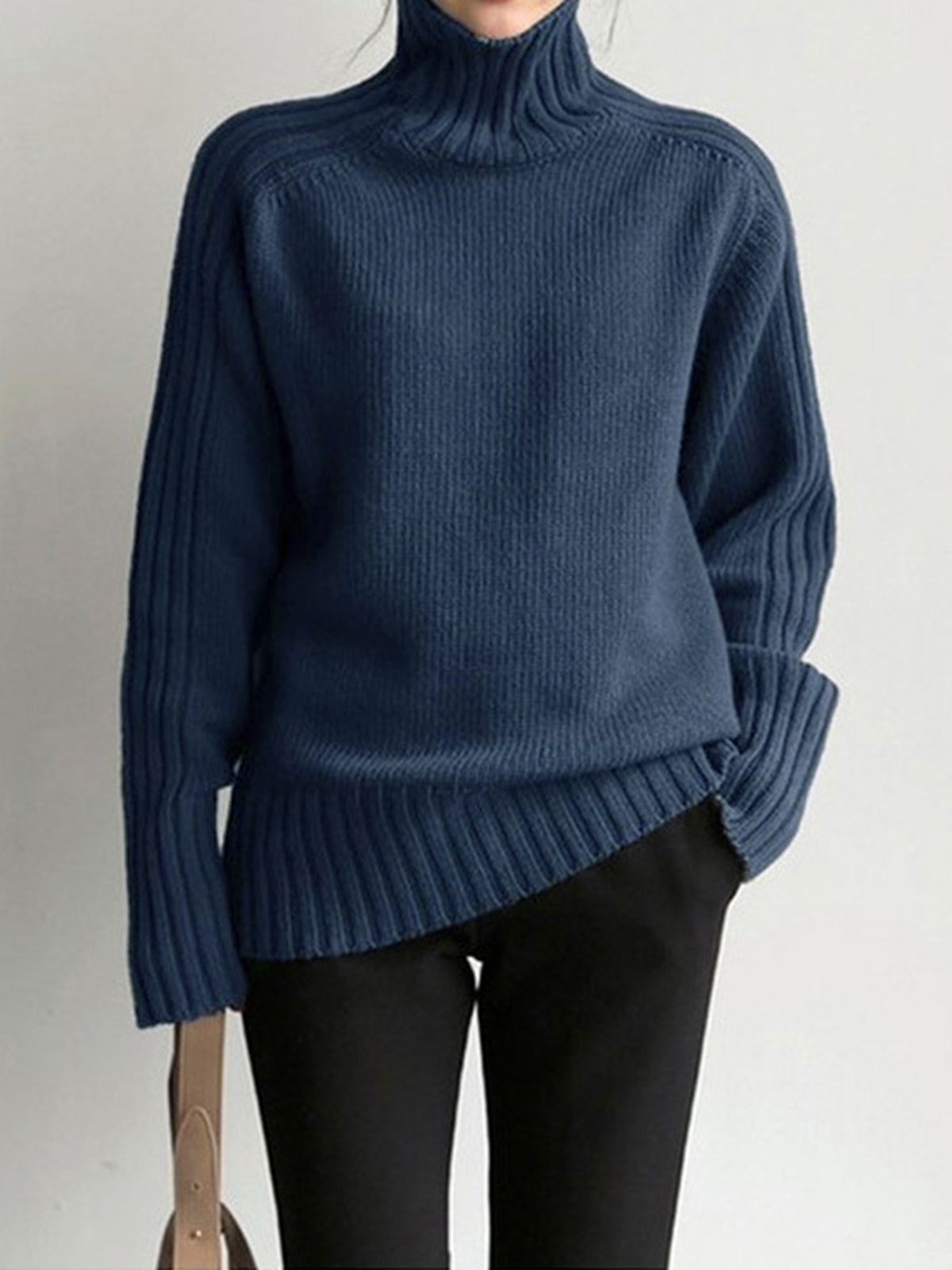 Deborah - Ribbed Mock Neck Knit Sweater