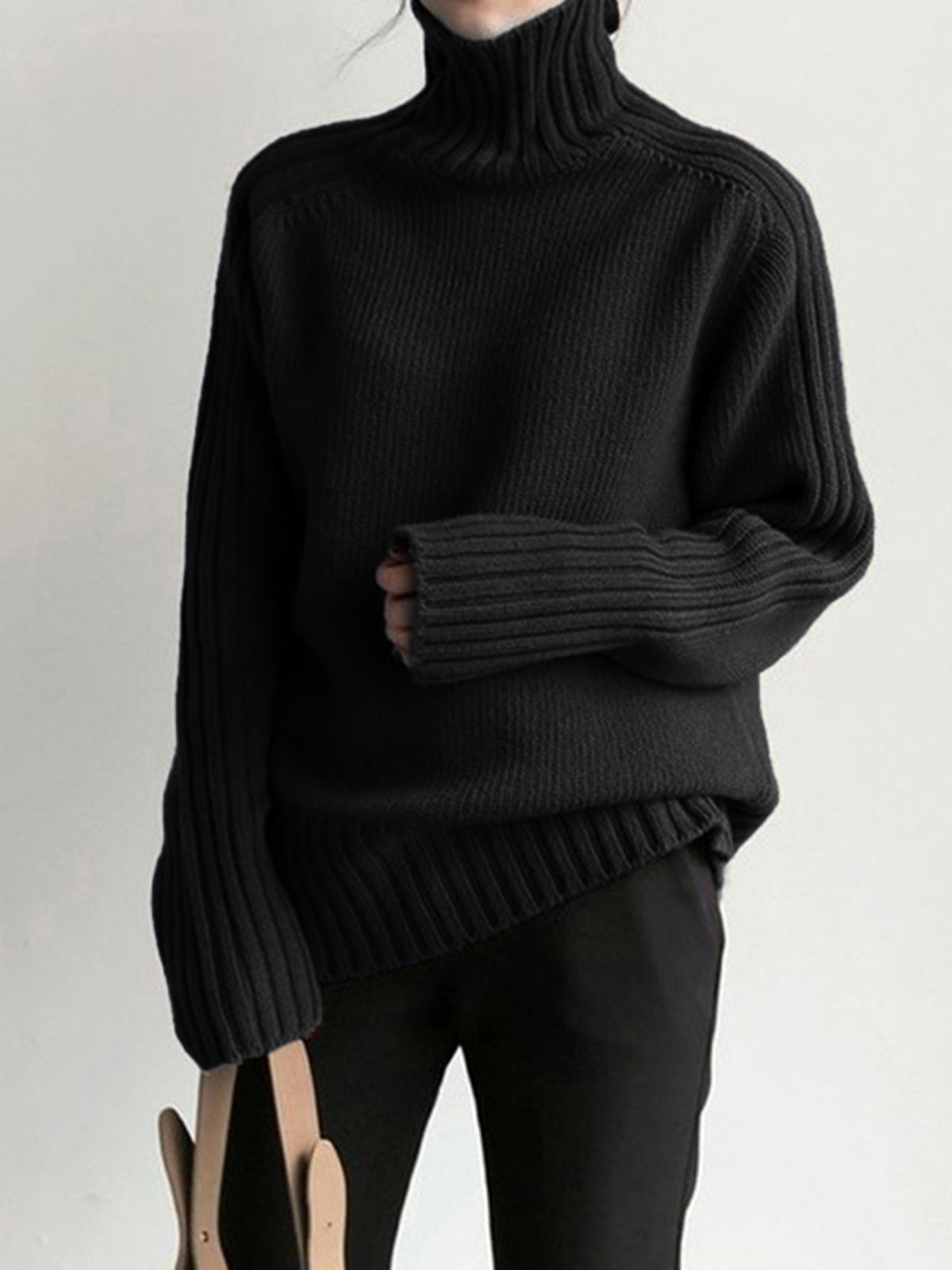 Deborah - Ribbed Mock Neck Knit Sweater
