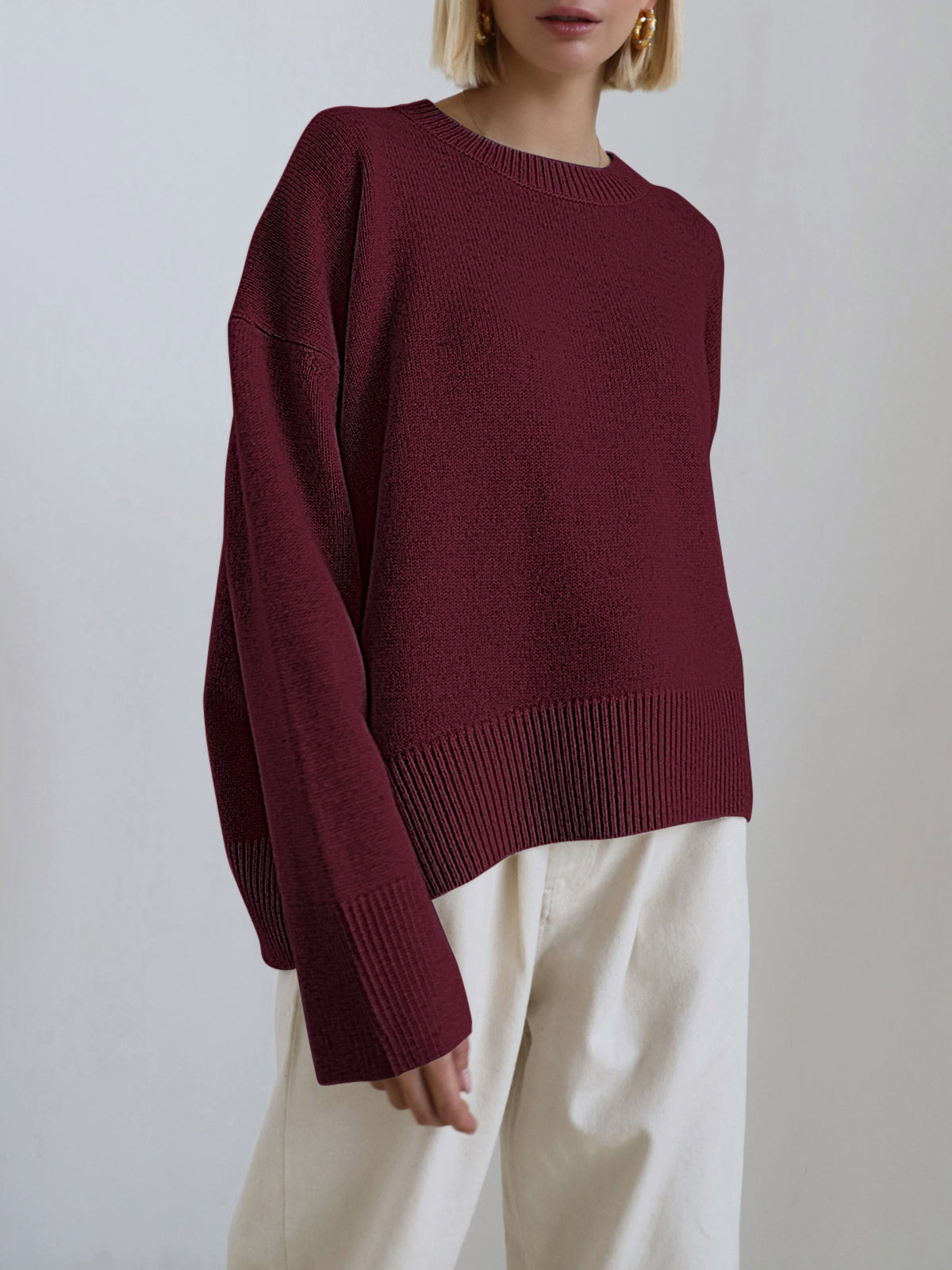 Elia - Oversized Crewneck Knit Sweater
